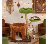 32" Multi-Level Cat Tree Tower, Natural Wood Cat Furniture with Sisal Scratching Posts, Beds & Condo, Cute Cat Tree for Indoor Cats and Multi-Cat Households