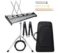 32 Notes Glockenspiel Xylophone Percussion Kit with 8" Drum Practice Pad, Adjustable Stand, Mallets and Bag, Foldable Professional Xylophone Vibraphone Musical Instrument Set for Adults Kids