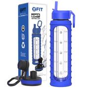 32 oz Glass Water Bottle with Time Marker, Straw Lid, Large, Motivational