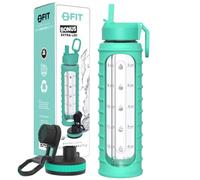 32 oz Glass Water Bottle with Time Marker, Straw Lid, Large, Motivational