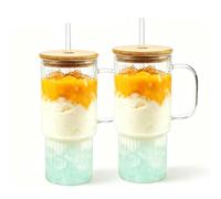 32 oz Glass Water Tumbler with Handle, Glass Cups with Bamboo Lid & Straw
