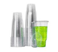 32 oz Plastic Cups with Lids,50 sets Oversized Disposable Clear Cups for Smoothie, Iced Coffee,Milkshake& Any Cold Drinks