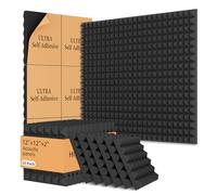 32 Pack Acoustic Foam Panels,12x12x2 inches Sound Proof Foam Panels for Walls, Fast Expand Pyramid Designed High Density Sound Panels Noise Reducing with Self-Adhesive(Black)