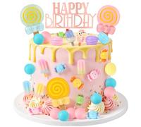 32 Pack Candy Cake Decorations Set with Lollipop Macaron Ice Cream, Candy Birthday Cake Toppers for Candy Theme Birthday Party Decoration Supplies