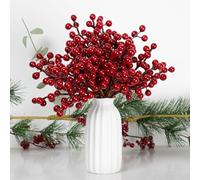 32 Pack Christmas Tree Decorations, Artificial Red Berry Stems 6.5inch Christmas Berry Picks with Holly Berries for Xmas Winter Holiday Home DIY Ornaments