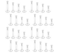 32 Pack Clear Piercing Retainers Flat Back Studs for School Sports Work, Plastic Earrings Acrylic Labret Lip Nose Helix Tragus Clear Studs, Flexible Hypoallergenic Piercing Retainers (6/8/10/12mm)