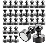 32 Pack Fridge Magnets Strong,12 x 16 mm Small Magnets for Fridge,Neodymium Magnet Magnetic Push Pins for Whiteboard Notice Board, Strong Magnet for Craft Office Map,Bright Black
