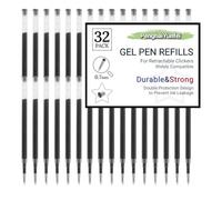 32 Pack Gel Pen Refills for Retractable Clickers,Black Ink Rollerball Click Pens Medium Point Bulk Set,0.7mm Smooth Writing for Journaling Taking Notes School Office Supplies(Black) Length 4.4 inches