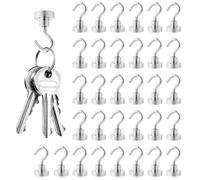 32 Pack Magnetic Hooks Heavy Duty, 10kg (22lb) Strong Neodymium Magnet Hooks for Cruise Cabin Essentials, Fridge, Kitchen & Office - Rust-Free Hanging Solution for Keys, Coats & Tools (Silver)