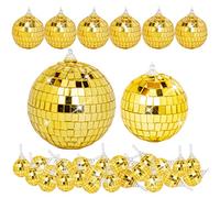 32 Pack Mini Disco Ball Decorations Different Sizes Mirror Ball with Hanging String Small Disco Ball Ornament for Disco Theme Party Cake Topper DJ Club Christmas Wedding Home Decor (Gold)