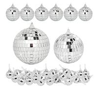 32 Pack Mini Disco Balls Decorations Different Sizes Mirror Ball with Hanging String Small Disco Ball Ornament for Disco Theme Party Cake Topper DJ Club Christmas Wedding Home Decor (Silver)