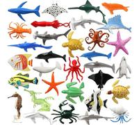 32 Pack Mini Vinyl Plastic Ocean Sea Animal Figures Toy Set, Realistic Under The Sea Life Figure Bathroom Gift for Child Educational Kids Party