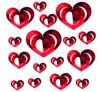 32 Pcs 3D Red Love Heart Garland Ornaments - Valentines Decorations,Foil Heart Hanging Decorations Kit Create Romantic Atmosphere for Valentine's,Hanging Ornaments for Engagement Wedding Bridal