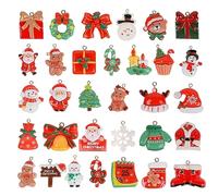 32 Pcs Assorted Resin Ornaments - Hanging Glossy Miniature Christmas Decor - Santa Claus, Snowman, Tree - DIY Crafts