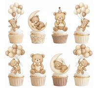 32 Pcs Baby Shower Cupcake Toppers, Cute Bear Cake Decorations with Bamboo Sticks, Gender Reveal or 1st Birthday Party Supplies, Non-Edible Cake Topper Set for Cupcakes, Cakes, Desserts (brown 2)