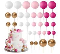 32 PCS Ball Cake Topper Decorations Kit, Mini Foam Balloons, Cake Picks, Decorative Sticks for Wedding, Birthday Party Decorating , Reusable Decor Supplies with Colorful Balls, Pink, White, Gold