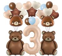 32 Pcs Bear Balloons, 3rd Number 40 Inch Large Brown Bear Baby Shower Decorations Birthday Foil Animal for We Can Bearly Waits Theme Party Decor