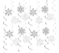 32 PCS BMYUK Snowflake Hanging Swirl Decorations Snowflake Silver & White Ceiling Snowflakes for Winter Wonderland Frozen Themed Xmas New Year Party Indoor Decoration Supplies