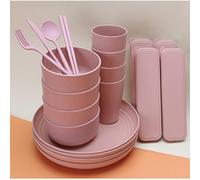 32 Pcs Camping Mess Kit with Bowl, Plate, Cup, Spoon, Fork, Knife, Camping Accessories for Travel, Picnic, Outdoor, Easy to Carry & Store(Pinks)