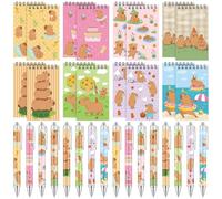 32 Pcs Capybara Stationery Set-16 Cute Animal Ballpoint Pens And 16 Mini Spiral Notebooks,Pocket Notepads Journal Memo Pads Black Ink Pen for Students Classmates Birthday School Classroom Rewards