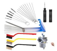 32 Pcs Carb Cleaning Kit Motorcycle,Carburettor Jet Cleaning Tool,Carburetor Cleaner Set,10 Nylon Brushes 13 Pieces Cleaning Wires Set 1 Sharpen Pick Tool Kit 3 Large Brushes 5 Cleaning Needles