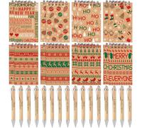 32 Pcs Christmas Mini Notepads with Pens Sets Vintage Christmas Small Notebooks and Ballpoint Pens Memo Pad and Pen for Employee Appreciation Xmas Gifts Bulk Holiday Party Stocking Fillers Supplies