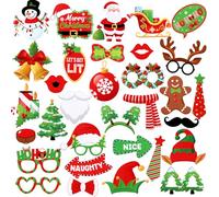 32 PCS Christmas Photo Booth Props, Christmas Party Decorations Selfie Props Picture Frame for Family, Fancy Eyeglasses, Santa Claus, Snowman for Xmas Party Game Accessories Supply