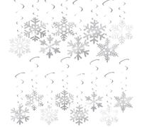 32 Pcs Christmas Snowflake Hanging Swirl Decoration | Silver&White Snowflake Ceiling Swirls Garland Foil Ceiling Ornaments for Xmas Holiday Party Decoration Supplies