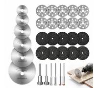 32 Pcs Cutting Discs for Dremel Mini Rotary Tool Cutting Wheels Sets Includes HSS Circular Saw Blades Diamond Cutting Wheels Resin Cutting Wheels with 1/8" Shank for Metal Glass Plastic Stone Wood