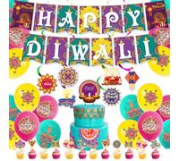 32 Pcs Diwali Large Decoration Party Kit, Happy Diwali Banner Decorations | Diwali Banner Cake Toppers Latex Balloons Hanging Tags Spirals, Diwali Decorations for House Photography Backdrop