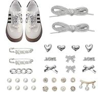 32 Pcs DIY Shoe Charms & Shoelace Accessories Set - Flower, Pearl Bow & Heart Charms, Clips for Sneakers, Junk Socks Charms Kit for Girls & Women, Stylish Jewelry Making Supplies