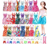 32 Pcs Doll Clothes Outfit for Barbie Doll, 11.5 Inch Doll Accessories Collection with 16 Dresses+6 Jewelry Accessories+10 Shoes(Random Style), for Barbie Loving Girls Birthday