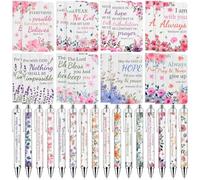 32 Pcs Flower Bible Verse Ballpoint Pens Notebooks Set Christian Gifts Bulk for Women Men Religious Gift Notepad Ink Pen Inspirational Church Party Favors for Colleague Coworker Office School Supplies
