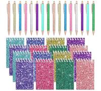 32 Pcs Glitter Pens with Notebooks Stationery Set Mini Pocket Notepad Fancy Ballpoint Pens Bulk Thank You Gifts for Coworkers Teacher Staff Colleagues School Office Wedding Birthday Party Supplies