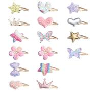 32 Pcs Hair Clips for Girls,Sparkly Metal Snap Barrettes for Girls,Star Butterfly Crown Heart Shaped Barrettes Women Hairpins Cute Clips,Glitter Hair Clip for Little Girl Kids(Multi Colors)