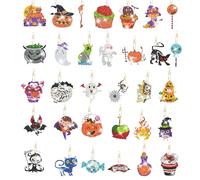 32 Pcs Halloween DIY Diamond Painting Keychain,5D Double Sided Full Drill Diamond Keyrings,Pumpkin Ghost Witch Diamond Art Craft Kits Key Rings for Kids Adults,Key Pendant for Purse Phone Bag Decor