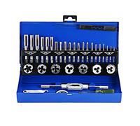 32 PCS HSS Tap and Die Set Metric Hand Threading Tool Engineer Kit with Wrench Screw Pitch Gauge Driver Metal Case Alloy Steel Inside Chip Removal 55 Cone Thread Making Bit
