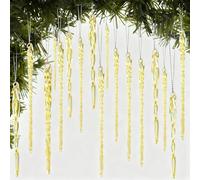32 Pcs Icicle Ornaments for Christmas Tree Decorations, Gold Glass Christmas Ornaments for Tree, Decorative Crystal Icicles Hanging Ornaments for Xmas Frozen Winter Wonderland Wedding Party Decor
