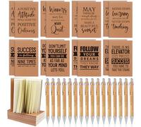 32 Pcs Inspirational Notebooks Motivational Ballpoint Pens Thank You Wood Bamboo Pen Inspirational Quote Notepads Small Pocket Notebook Funny Motivational Journals Notepads for Office School Gift