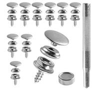 32 PCS Iron Press Stud Snap Fasteners Kits, 15mm Antirust Press Stud Kit, Snap Button Fastener Kit for Boat Cover, Tent, Canopy, Leather, and Wood Crafts