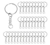 32 PCS Keychain Rings, Metal Keyring Blanks Split, Keychain Keyring, 25 mm Key Ring Hoops with Open Jump Rings and Chain for Crafts DIY, Lanyards, Jewelry Keyring Making
