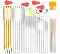 32 pcs Large Eye Sewing Needles Kit, Stainless Steel Large-Eye Blunt Needles & Bent Tapestry Needles for Tapestry,Sewing Wool,Weaving （ Crochet Locking Stitch Random Color）