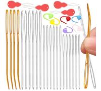 32 pcs Large Eye Sewing Needles Kit, Stainless Steel Large-Eye Blunt Needles & Bent Tapestry Needles for Tapestry,Sewing Wool,Weaving （ Crochet Locking Stitch Random Color）