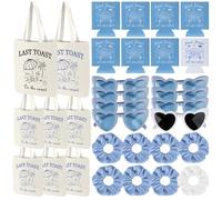 32 Pcs Last Toast on the Coast Gifts Set for 8 Heart Shaped Sunglasses Bride Scrunchies Bridesmaid Tote Bags Coastal Cup Sleeves Blue & White Coastal Bachelorette Party Favors for Bridal Shower Party