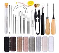 32 Pcs Leather Sewing Kit, Upholstery Repair Kit with 8 Colors Sewing Thread, Leather Sewing Needles, Awl, Scissors, and Seam Ripper, Leather Stitching Kit for Leather Sewing Repair Bookbinding