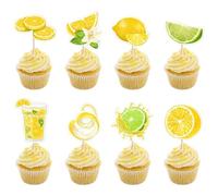 32 Pcs Lemon Cupcake Toppers Cute Fruit Theme Cake Topper Picks Lemonade Cupcake Sticks Cake Decorations for Lemon Theme Birthday Wedding Party Shower (Multicolor, 32 Pack)