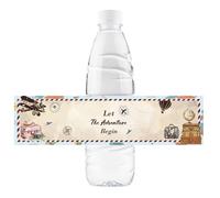 32 Pcs Let The Adventure Begin Water Bottle Labels, Little Adventure Water Bottle Stickers, World Map Travel Wrappers for First Birthday Party Decoration