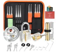 32 Pcs Lock Picking Kit, [Upgraded Version] Diyife Lock Pick Set with 4 Transparent Training Locks 3 Key Extractors & 8 Locks Picking Tools for Lockpicking, Guide for Beginner and Locksmith Training