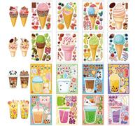 32 PCS Make a face Sticker Sheets, Make Your Own DIY Stickers Faces for Kids, Sticker Sheets for Children, Stickers for Party Bags, Party Bag fillers for Kids (Ice Cream and Milk Tea Stickers)