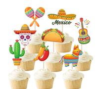 32 PCS Mexican Fiesta Cupcake Toppers Cactus Donkey Maraca Sombrero Guitar Cupcake Picks Mexican Theme Baby Shower Birthday Party Cake Decorations Supplies